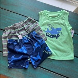 Carter's Light Green Shark Tank Top with Navy & Gray Shorts Set